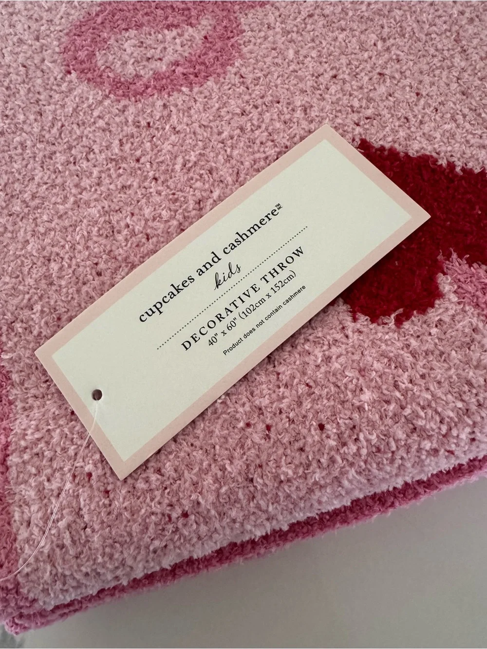 Cupcakes and Cashmere Cherry Hearts Pink Bows Feather Yarn Throw Blanket